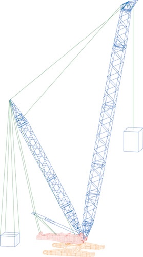 Grafische Darstellung eines Gittermast-Raupenkran